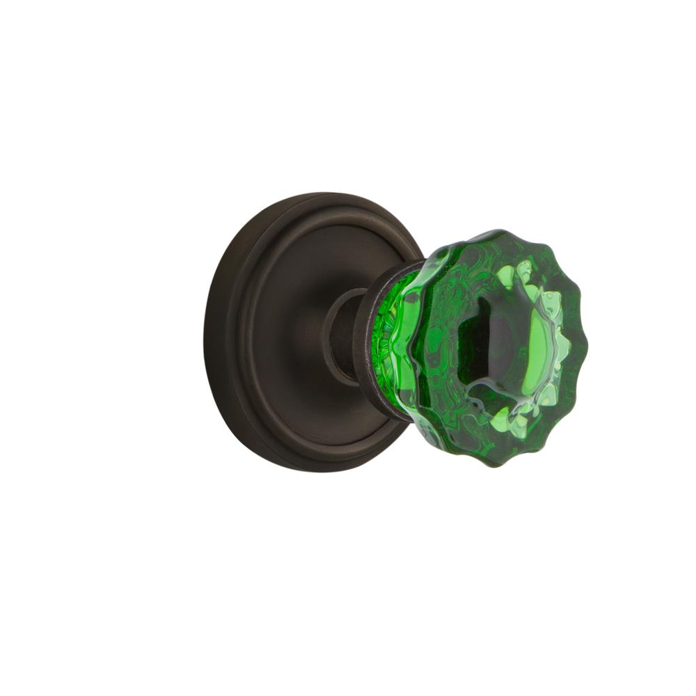 Nostalgic Warehouse CLACRE Colored Crystal Classic Rosette Passage Crystal Emerald Glass Door Knob in Oil-Rubbed Bronze